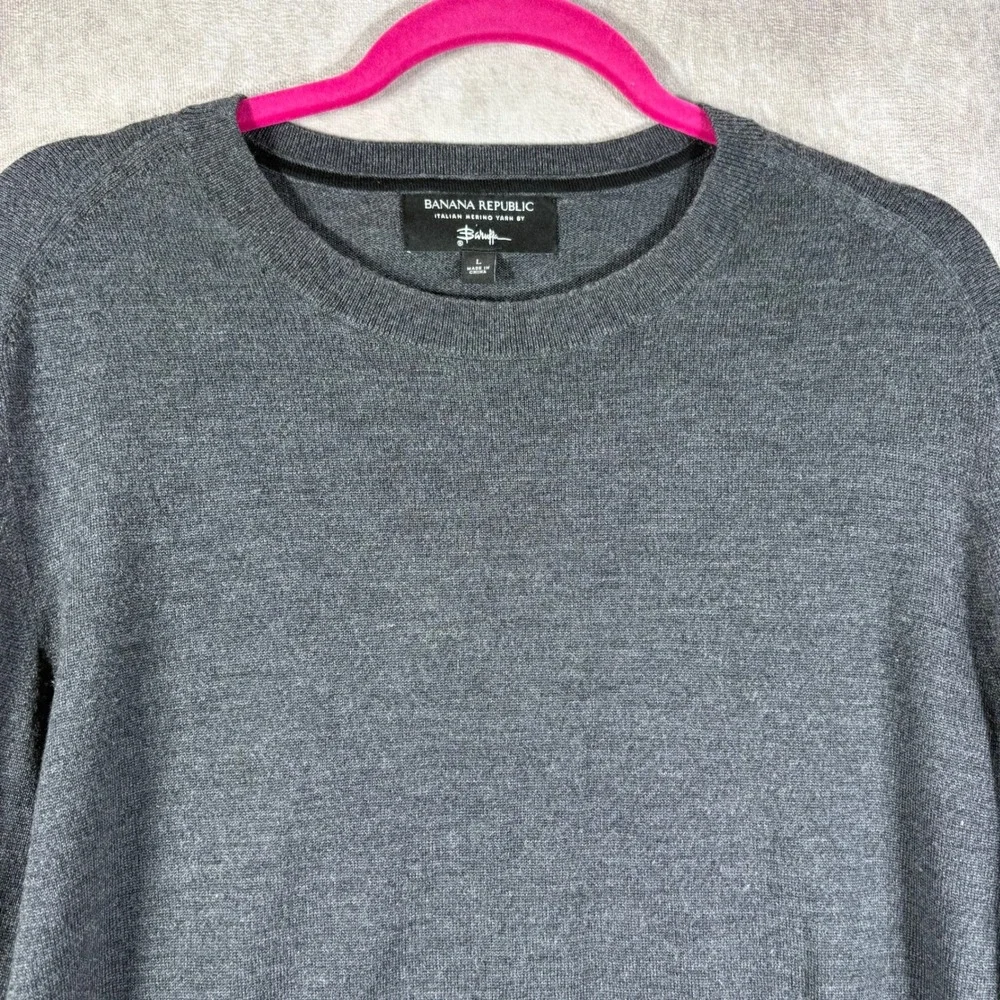 Banana Republic Sweater Mens Large Gray‎ Italian Merino Wool Crewneck Pullover